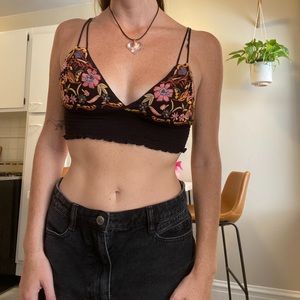 Black Floral Bralette / Crop Top